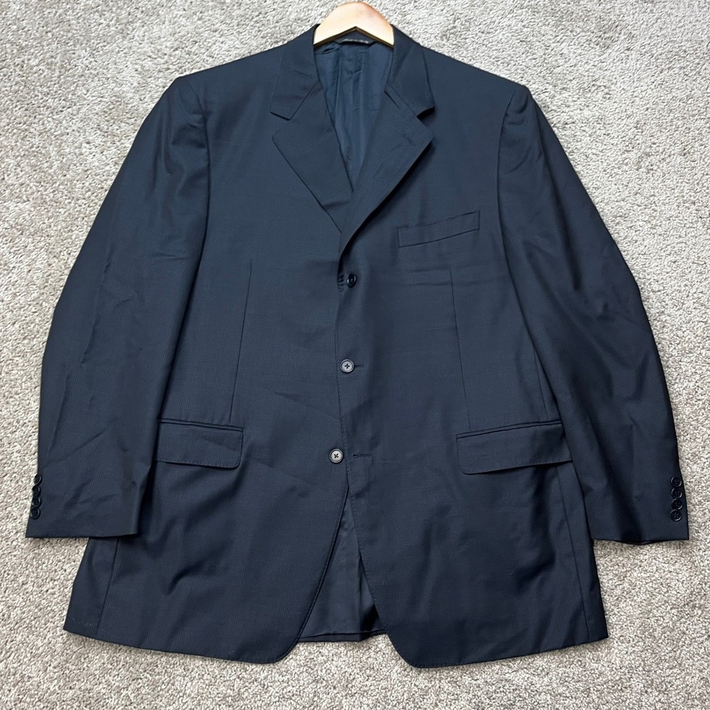 VTG Canali Suit Jacket Blazer Mens 48R Navy Blue Wool 3-Button Micro Textured